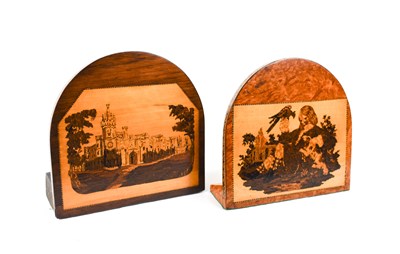 Lot 31 - Two 19th century Tunbridge ware book ends, the...
