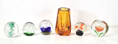 Lot 180 - A Whitefriars style amber glass lobed vase...