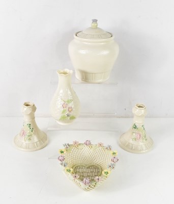 Lot 134 - A group of Belleek wares, comprising a heart...