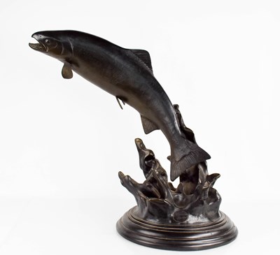 Lot 117A - Oswaldo Merchor (20th century): leaping salmon...