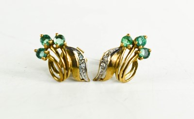 Lot 11 - A pair of 9ct gold, emerald and diamond...