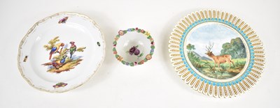 Lot 24 - A Meissen plate hand painted with birds and...