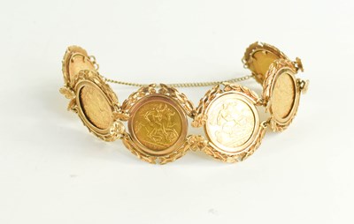 Lot 219 - A 9ct gold bracelet set with six half...