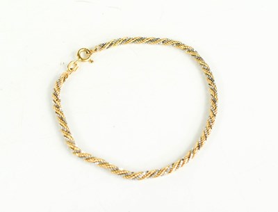 Lot 82 - A 9ct yellow, white and rose gold ropetwist...