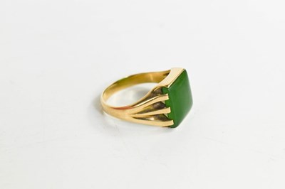 Lot 40 - A 9ct gold and jade signet ring, circa 1970,...