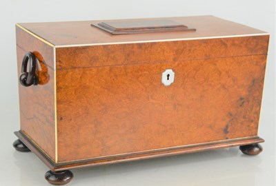 Lot 394 - A 19th century burr walnut tea caddy, with...