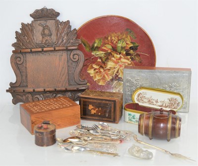 Lot 311 - A Dutch oak spoon rack with various...