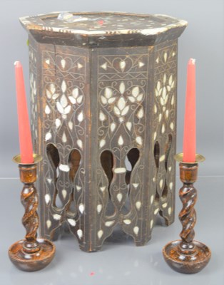 Lot 560 - A mother of pearl inlaid octagonal table, 44cm...