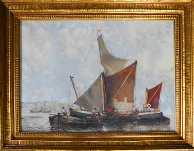 Lot 443 - Harry Dorr (20th century) The Red Barge, oil...