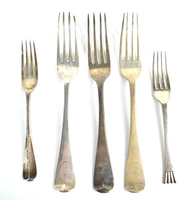 Lot 108 - A group of silver forks including one Georgian...