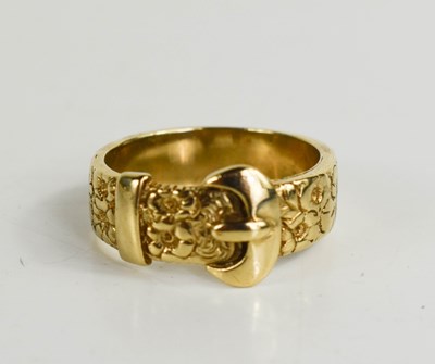 Lot 157 - A 9ct gold ring in the form of a buckle, cast...