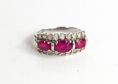 Lot 159 - A 9ct white gold, diamond and pink sapphire...