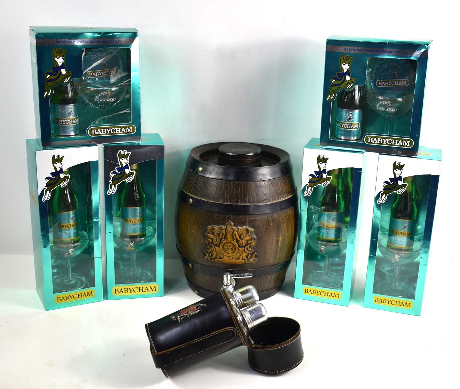 Lot 54 - Six Babycham gift sets, each set having a...