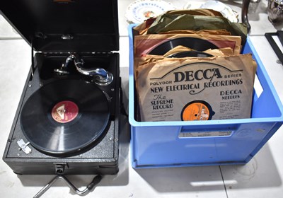 Lot 243 - A HMV portable gramophone together with a...