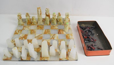 Lot 239 - An onyx and marble chess set, complete,...