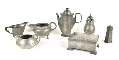 Lot 242 - A group of pewter to include Art Nouveau...