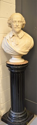 Lot 124 - A carved marble bust of William Shakespeare...