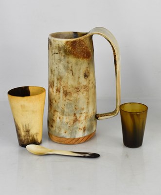 Lot 262 - A horn tankard, together with two antique horn...