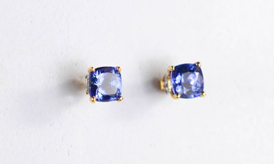 Lot 228 - A pair of 9ct gold, tanzanite and diamond...