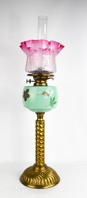 Lot 221 - A Victorian paraffin lamp, with etched glass...