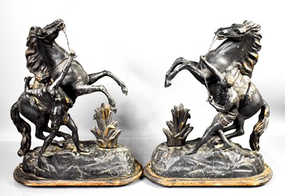 Lot 502 - A pair of Victorian spelter rearing horses,...
