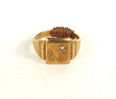 Lot 163 - A 9ct gold and diamond signet ring, wrapped...