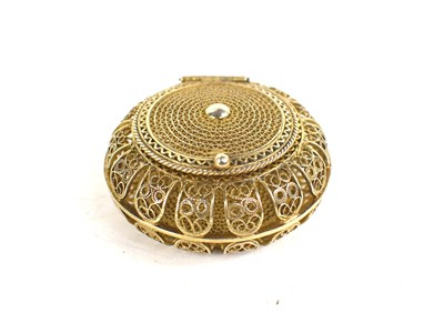 Lot 316 - A silver Italian filigree pill box, 800 grade...
