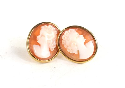 Lot 116 - A pair of 9ct gold cameo earrings, depicting...