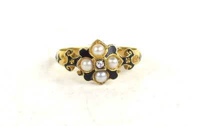 Lot 136 - A 15ct gold, pearl and black enamel Victorian...