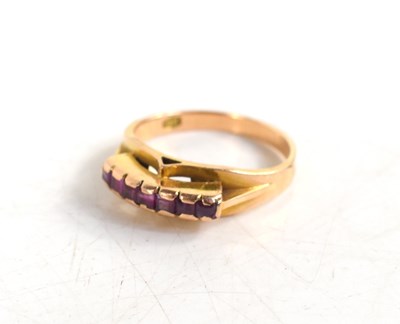 Lot 37 - A 14ct gold and ruby ring, of modernist design...