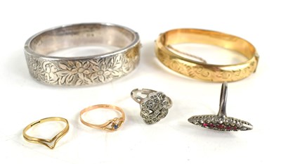 Lot 41 - Two 9ct gold rings, a silver and paste dress...