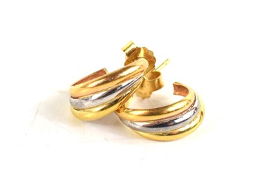 Lot 44 - A pair of 9ct gold earrings, trio of yellow,...