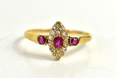 Lot 167 - An 18ct gold, diamond and ruby ring, size V, 2....