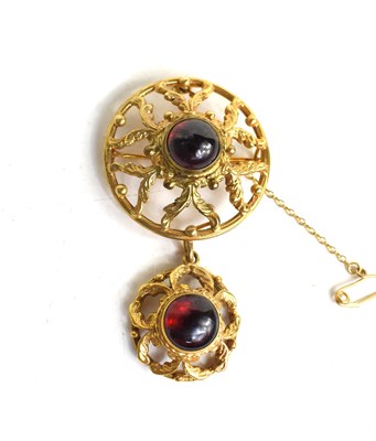 Lot 244 - A vintage 9ct gold and garnet drop brooch with...