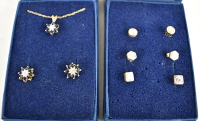 Lot 132 - Three pairs of 9ct gold earrings together with...