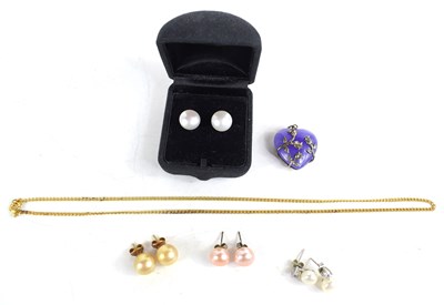 Lot 84 - A pair of 14ct gold and pearl stud earrings...