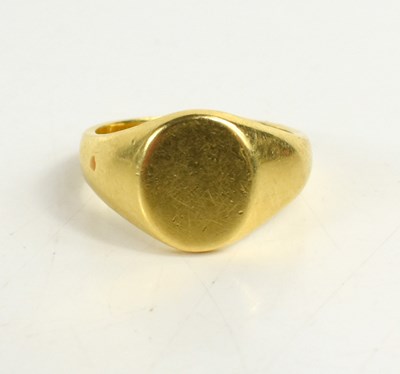 Lot 225 - An 18ct gold signet ring, with vacant oval,...