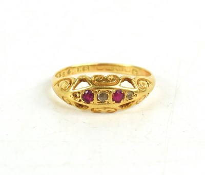 Lot 134 - An antique 18ct gold ruby and diamond ring...