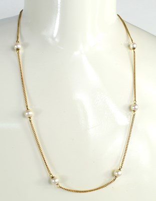 Lot 210 - A 9ct gold and pearl necklace, the chain links...