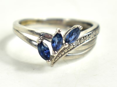 Lot 127 - A 9ct gold sapphire and diamond ring, size D,...