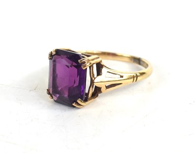 Lot 4 - A 9ct gold and amethyst ring, the rectangular...