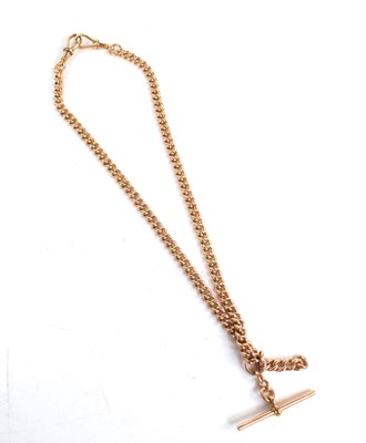Lot 268 - A 9ct rose gold albert chain, with T-bar and...