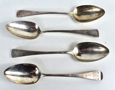 Lot 334 - Four Georgian silver tablespoons, one pair...