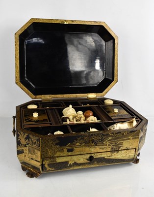 Lot 310 - A 19th century Chinese work box of octagonal...
