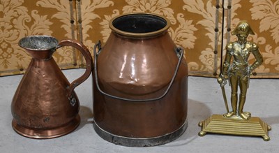 Lot 501 - A copper and brass milk churn, a large jug and...