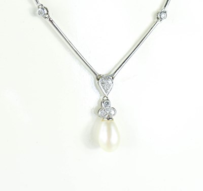 Lot 90 - An 18ct white gold, diamond and pearl necklace,...