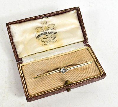 Lot 37 - A 9ct gold blue topaz bar brooch, 1.6g, with...