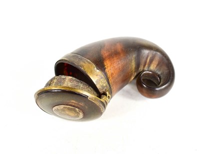 Lot 191 - A 19th century horn snuff box, with metal rim...