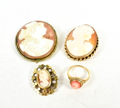 Lot 168 - Two antique cameo brooches, depicting female...