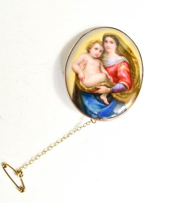 Lot 1 - A 9ct gold and porcelain oval brooch,...